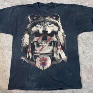 Skulbone Shirt Mens XXL Black Skull Wolf Native American‎ Gothic Grunge